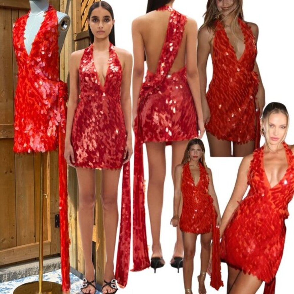 🆕 MISHA COLLECTION 🧿 NWOT Red Sapphire Sequins Mini Dress, Sz M - US 6